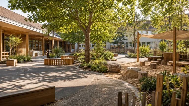 Cour d’école arborée et conviviale
